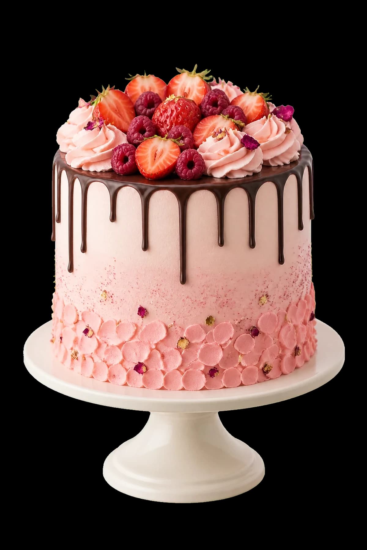 Fresh fruit Cake with soft pink celebration styling